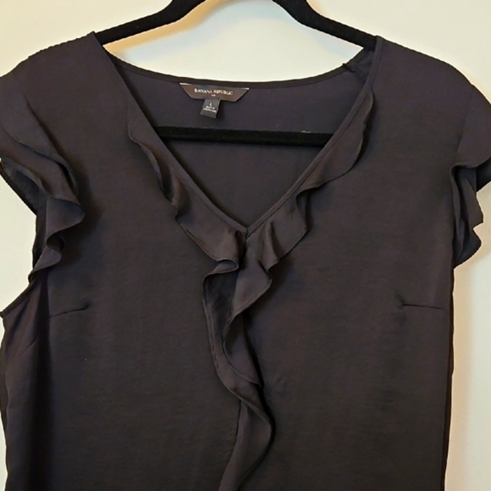 Black Ruffled Cap Sleeve Blouse
